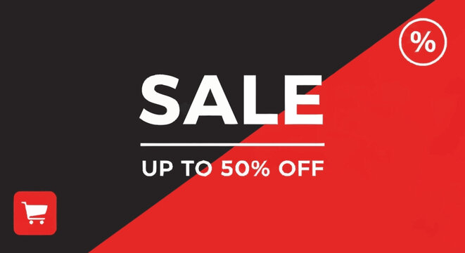 Sale Up To Fifty Percent Off With Shopping Cart Icon.