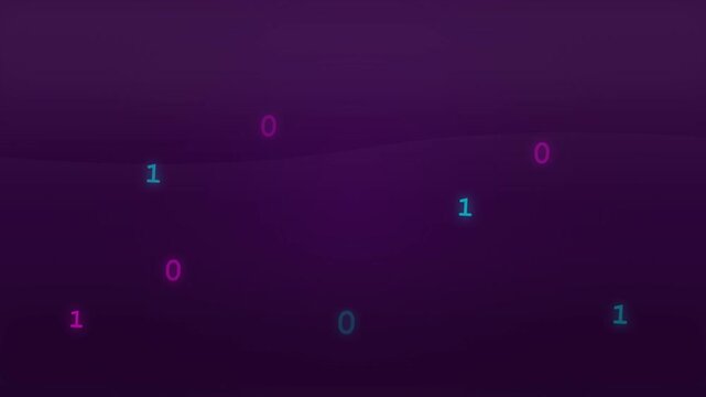 Abstract digital binary code animation on dark purple background