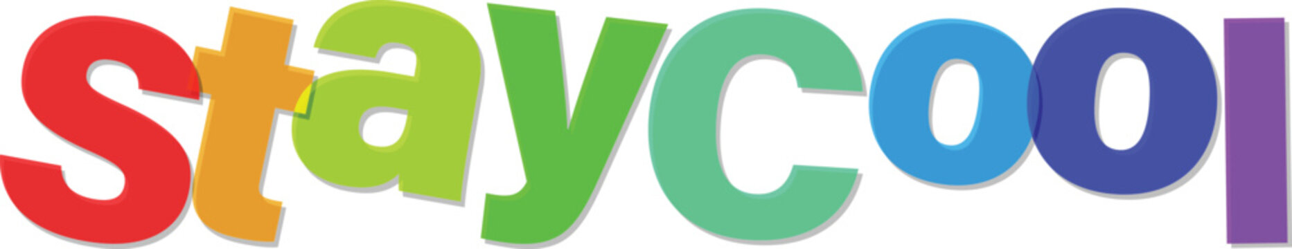 Colorful Stay Cool text in rainbow colors with drop shadow effect