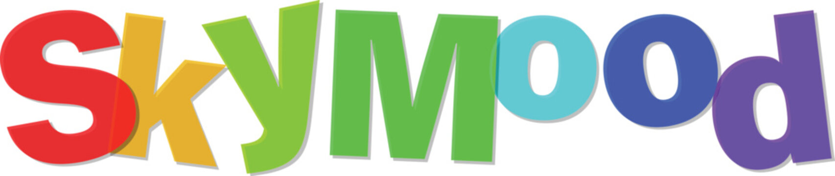 Colorful word Skymood in rainbow letters with shadow effect on transparent background