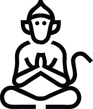 Meditating monkey figure icon sitting in a peaceful spiritual pose with hands together for mindfulness