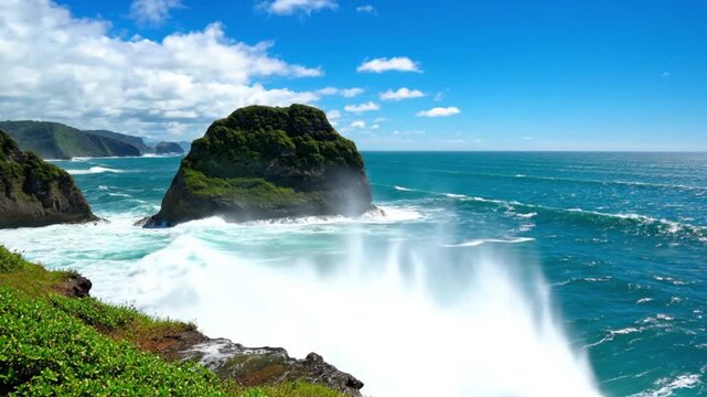Dramatic ocean wave crash stunning ai generated video landscape for visual storytelling
