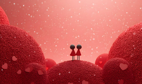 red heart with couple on a red background