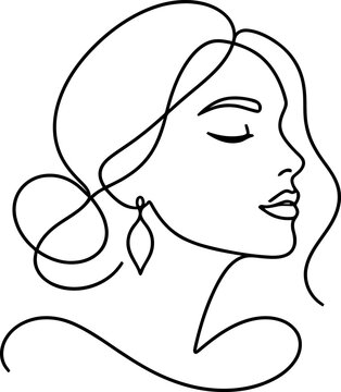 Continuous line drawing Minimalist line art woman face, continuous one line drawing, elegant female portrait, black and white vector illustration