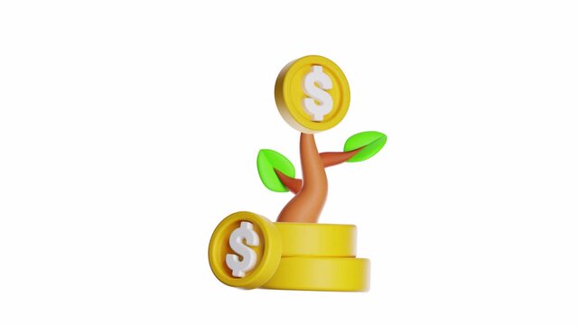 3d ux icon motion money tree illustration with growing coins, perfect for financial blogs, investment articles, moneysaving tips graphics, and business presentations.