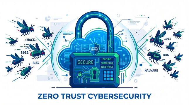 Zero Trust Cyber Security Concept Flat Vector