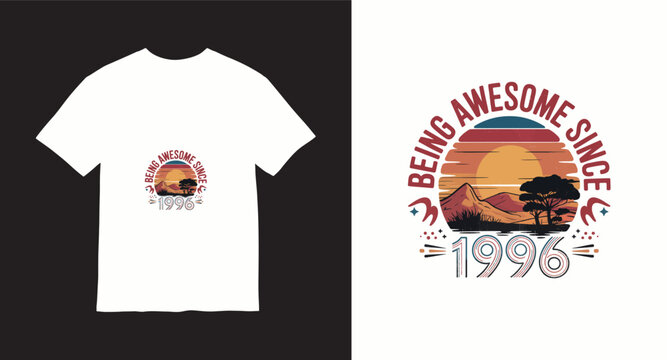 Being awesome since 1996 vintage sunset t-shirt design landscape.