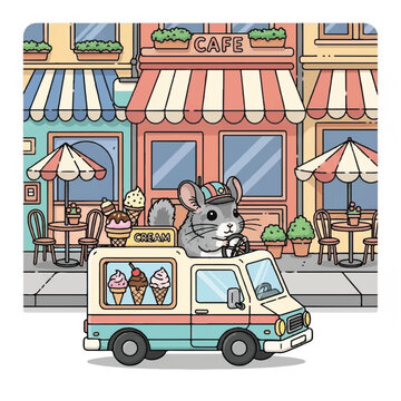 Cute Chinchilla Driving an Ice Cream Truck.
