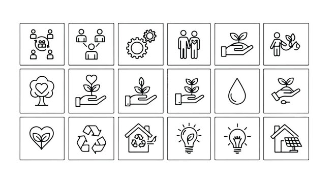 Set of 18 Ecology and Sustainable Development Line Icons Vector