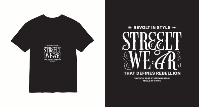 Street wear t-shirt design, urban fashion with text revolt in style, defines rebellion.