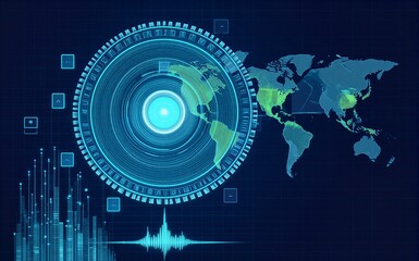 Obraz premium Digital globe with data analytics world map and sound waveform