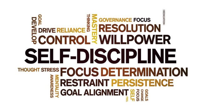 Self-Discipline animated word cloud-text design animation tag kinetic typography seamless loop.