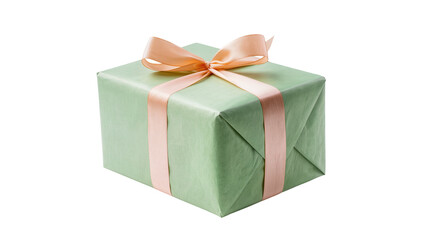 Obraz premium Pale green wrapped gift box with peach satin ribbon