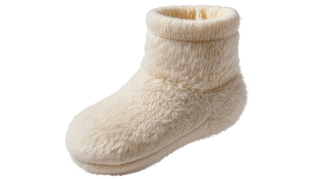 Cream fluffy slipper boot with ribbed cuff and rubber sole