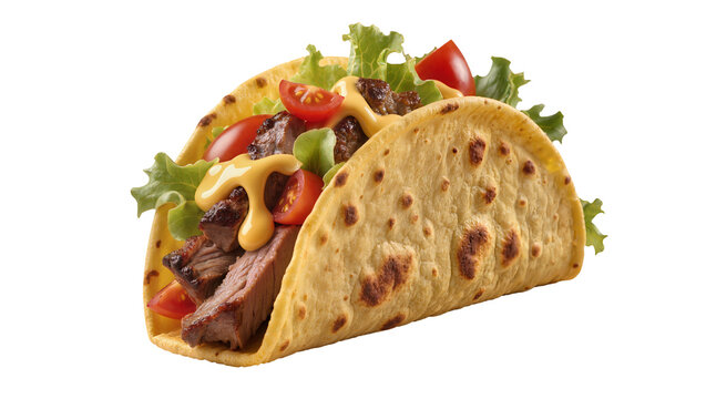 Grilled steak taco with lettuce tomato cheese sauce