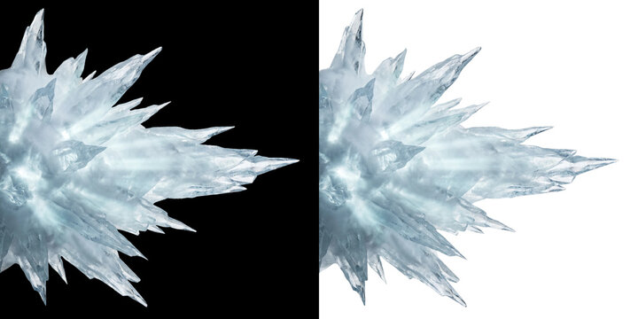 Crystalline ice explosion with sharp frozen shards, blue winter frost texture, jagged glacial ice formation for seasonal design isolated PNG with Transparent Background