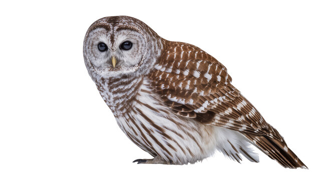 Barred Owl Facing Forward with Yellow Beak and Brown Feather Pattern