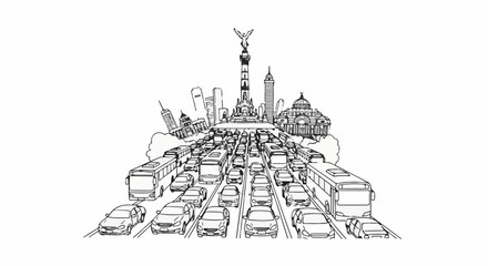 Obraz premium Congested city street scene with iconic monuments and a multitude of cars