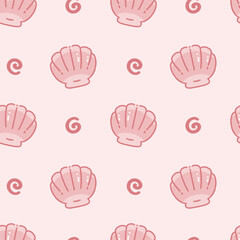 Fototapeta premium Cute Kawaii Cartoon pink seashell seamless pattern illustration
