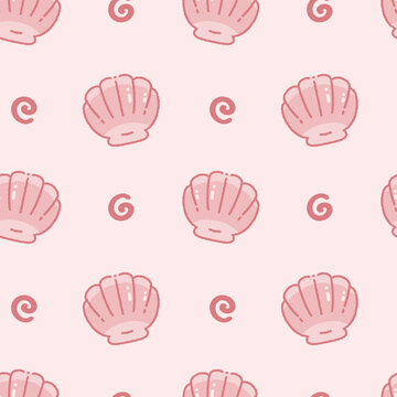 Cute Kawaii Cartoon pink seashell seamless pattern illustration