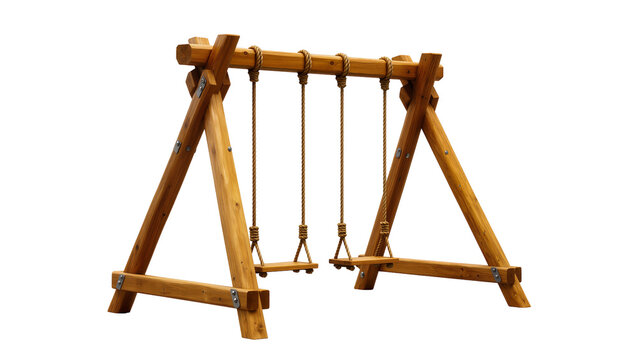 Wooden A-Frame Swing Set with Two Ropes and Seats