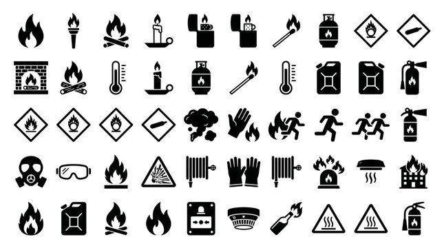 Comprehensive outdoor camping icons vector set with campfire, tents, gear, maps and trails for travel, hiking and nature design