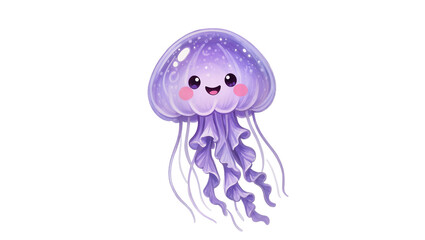 Purple smiling jellyfish character with flowing tentacles and cute eyes © Pablo
