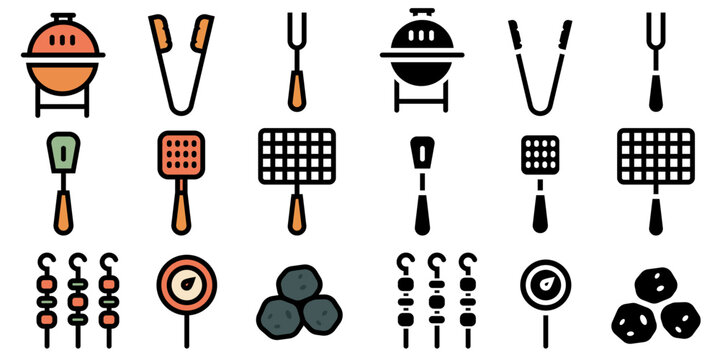 Grilled meat. Grilled meat, colored and dark icons.