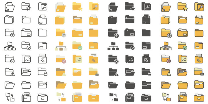 A simple set of icons in various styles related to folders. Computer folders.