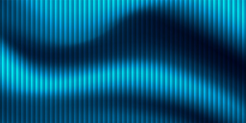 Fototapeta premium Abstract futuristic background with vertical glowing stripes, smooth gradient blend from cyan to deep navy blue, soft blurred wave shadows flowing diagonally across the center
