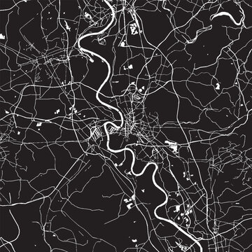 Dusseldorf Germany Vector Map, Detailed City Street Map Black and White Minimalist Line Art