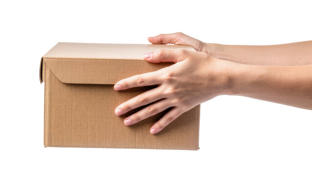 Human Hand Holding Rectangular Brown Cardboard Box