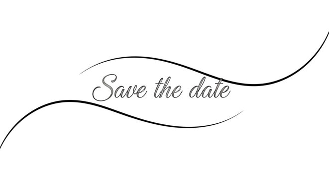 Elegant Save the Date Calligraphy Text with Minimalist Wavy Lines