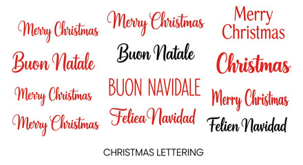 Set of Merry Christmas, Buon Natale and Feliz Navidad Hand Lettering in Various Calligraphy Styles © Renof