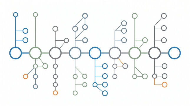 chronological vector flowchart with connected nodes and branches
