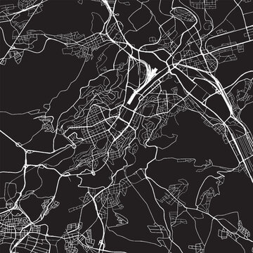 Stuttgart Germany Vector Map, Detailed City Street Map Black and White Minimalist Line Art