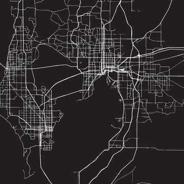 Tampa Florida Vector Map, Detailed City Street Map Black and White Minimalist Line Art