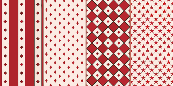 harlequin pattern with red and cream diamond and star motifs
