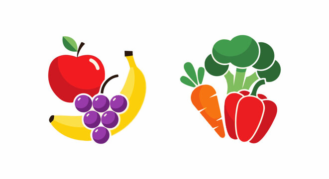 Colorful fruit and vegetable icons