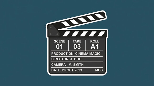 Cinema Movie Clapperboard Illustration - Professional Film Production Slate Vector with Text Details
