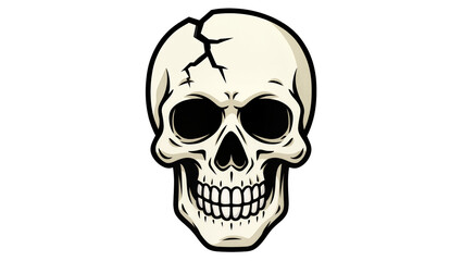 Obraz premium Cracked White Skull with Black Eye Sockets and Teeth