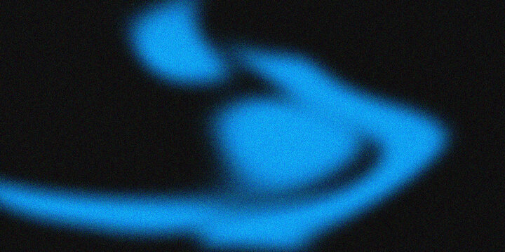 Glowing blue abstract shape, dark grainy black blue background, noise texture futuristic dynamic poster header cover wallpaper banner backdrop design
