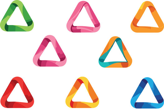 PrintSet of abstract Penrose triangle icons, colorful impossible shape symbols for modern business branding and graphic design