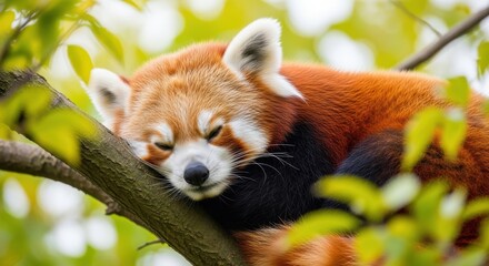 Fototapeta premium Charming red panda resting in tree a wildlife portrait for red panda conservation and appreciation