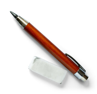 Art Pencil with eraser isolated on white background, realistic shadow PNG design element