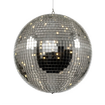 A sparkling disco ball mirror with a reflective surface and intricate geometric design