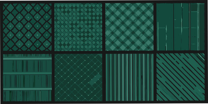 A grid of nine green patterned squares showcasing various textures