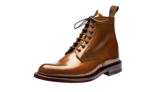 Brown polished leather ankle boot with laces and pull tab