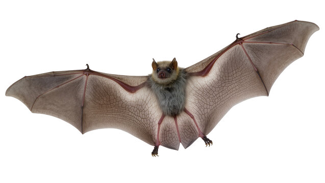 Gray Furry Bat Hanging with Spread Wings and Claws