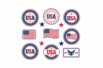 Patriotic USA Badge and Stamp Collection with American Flag Vector © Angela